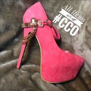 Skull Rhinestone Mary Jane Pink Heel